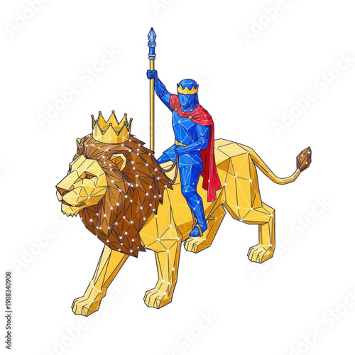 Illustration of Knight Riding Lion Statue.