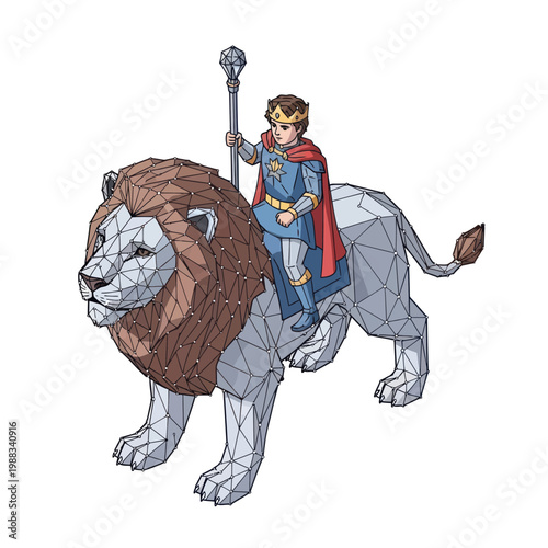 Young King Riding Lion with Scepter.