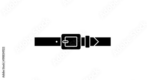 Silhouette illustration of a classic black belt with square buckle clasp on white backdrop