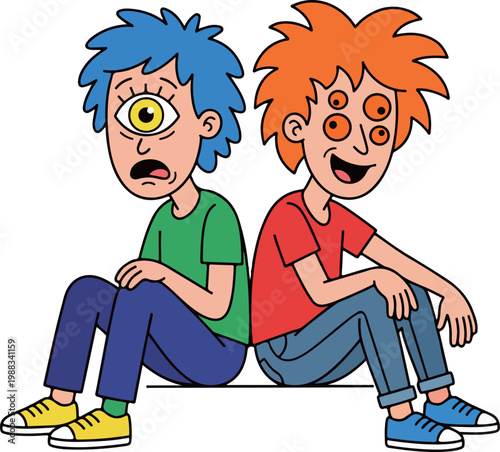 Cartoon Boys with Multiple Eyes