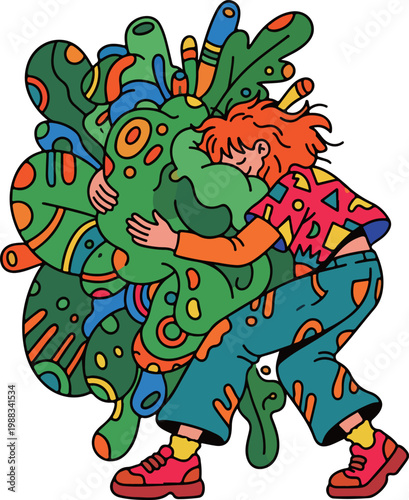Girl Hugging Abstract Plant