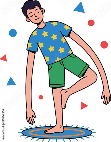 Boy Practicing Tree Pose Yoga