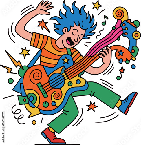 Cartoon Rock Star Playing Guitar