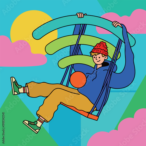 Man Swinging on WiFi Symbol