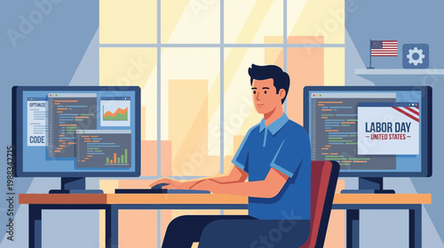 Software Developer Working on Labor Day in the United States