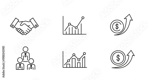 Business Icons Set Showing Growth and Partnership.