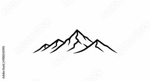 Stylized mountain peaks in bold black lines against a white background