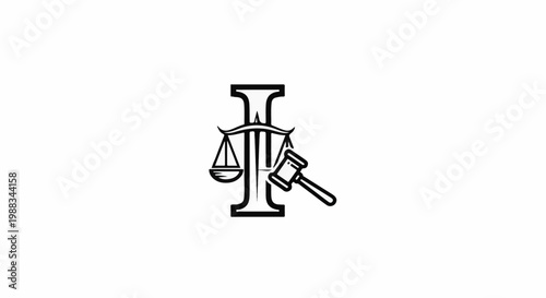 Stylized letter 'I' with a judicial scale and gavel