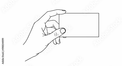A simple line drawing of a hand holding a blank rectangular card horizontally