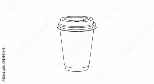 Black and white line drawing of a disposable cup with lid