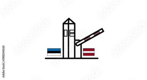 Border crossing with flags and barrier arm