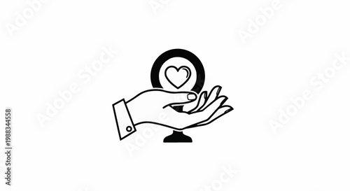 Open hand cradling a heart within a ring, symbolizing care
