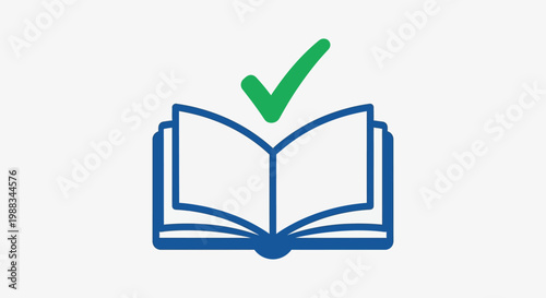 Icon of Open Book with a Green Check Mark Symbolizing Completion or Approval