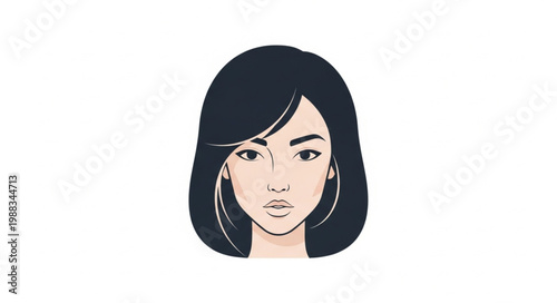 Illustration of a young womans face with dark hair.