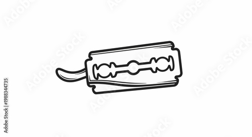 Simple line drawing of a double-edged razor blade with a curved handle