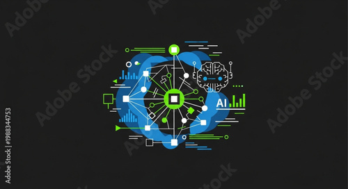Abstract representation of artificial intelligence and digital network connections.