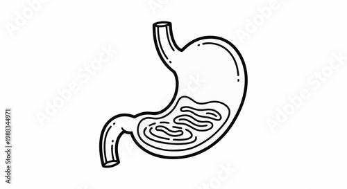 Stylized outline of a human stomach with wavy contents inside