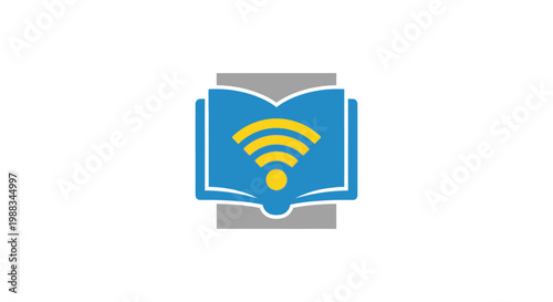 Conceptual illustration depicting online learning through a digital library with wifi access
