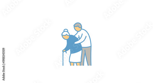 Elderly Care and Assistance Illustration: A Visual Depiction of Compassionate Support and Aid