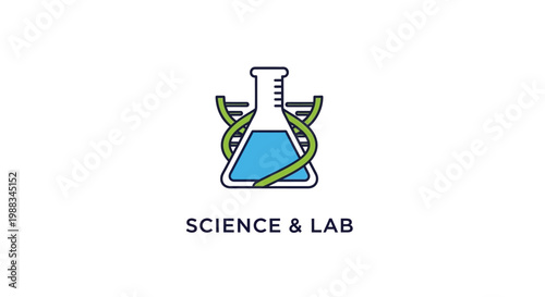Iconic representation of scientific research, DNA strands, and laboratory experiments