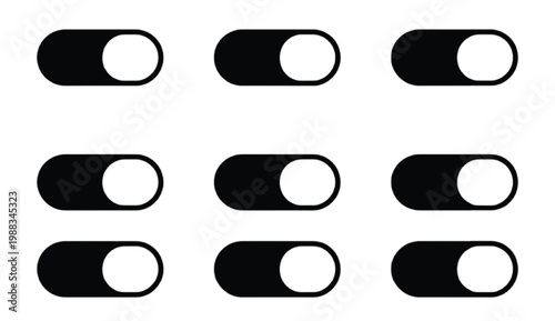 Toggle switch interaction silhouette set featuring on off states selection control UI switch elements and modern application setting interface components