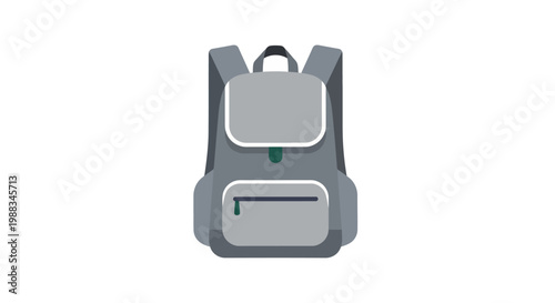 Minimalist Illustration of a Grey Backpack with White Accents Isolated on a White Background