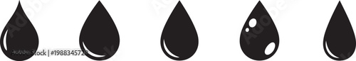 Set of black water drop icons representing purity, fluidity, and essential natural resource for life sustainability.




