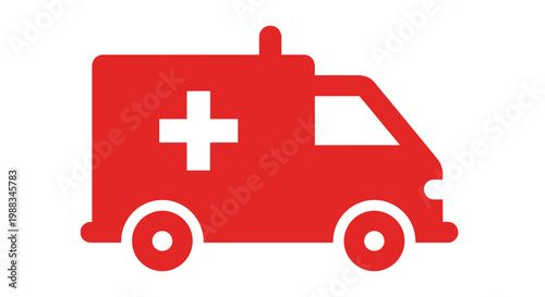 Red ambulance graphic on white background, medical emergency transportation concept, ambulance