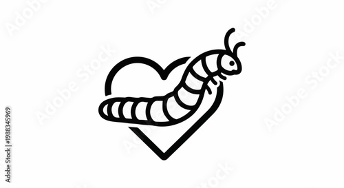Black outline of a caterpillar inside a heart shape