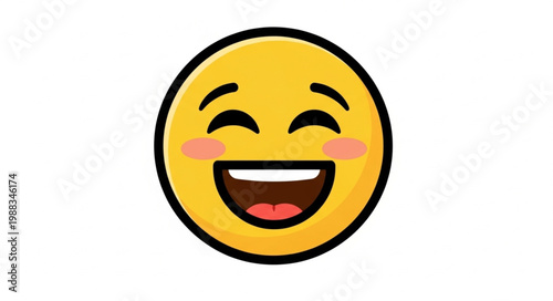 Joyful laughing emoji face with rosy cheeks and wide open mouth.