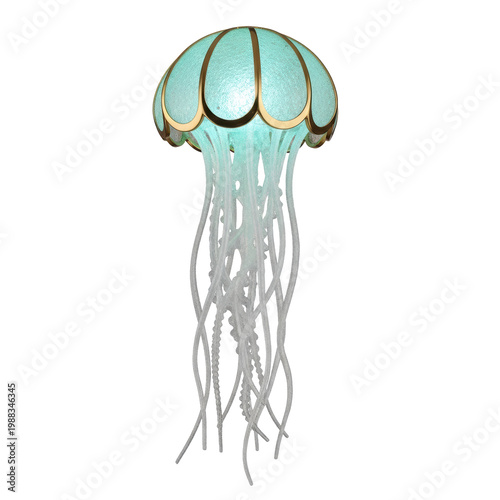 Aquarium jellyfish lamp with golden trim