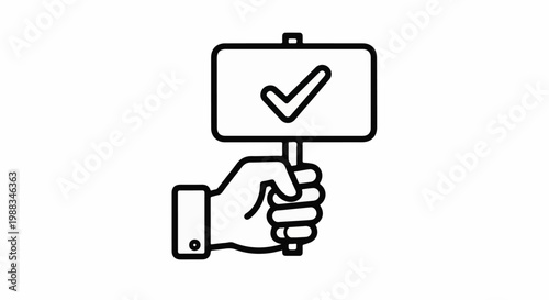 Hand holding a sign with a checkmark
