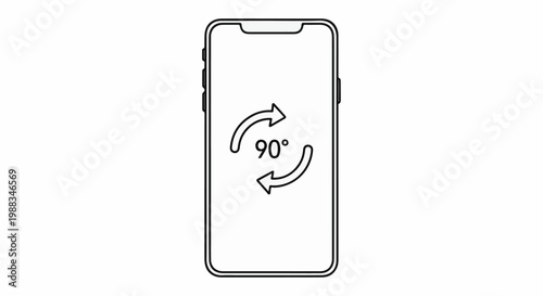 Icon showing a mobile device with rotation arrows and 90 degrees indication