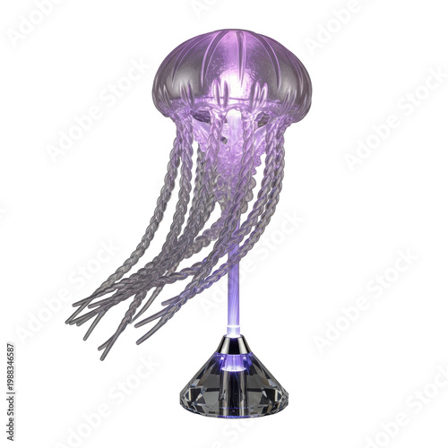 Glowing purple jellyfish lamp with crystal base