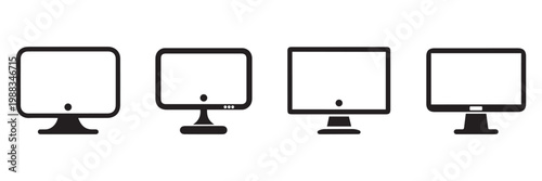 Computer monitor display screen icons set with different stand styles and frame thickness.