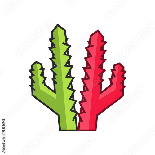 Two stylized green and red cacti icon