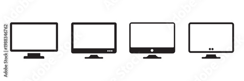 Flat screen television and computer monitor icons in various black silhouettes for design.