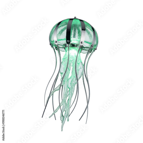 Modern decorative jellyfish lamp with green glow on black