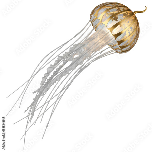 Elegant gold and white jellyfish art on black background