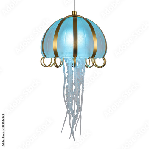 Jellyfish inspired pendant light fixture blue and gold on black