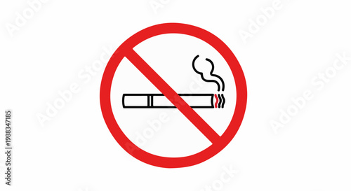 Red circle with a diagonal line over a lit cigarette, indicating no smoking