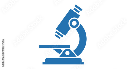 A minimalist blue microscope illustration for scientific, medical, and educational usage