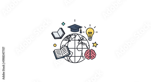 Illustration depicting global learning, knowledge, and educational concepts in a visual manner