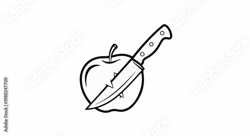 A knife cuts into an apple, symbolizing danger or a threat to the natural
