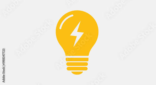 Illustration of a bright yellow lightbulb with a lightning bolt, idea concept