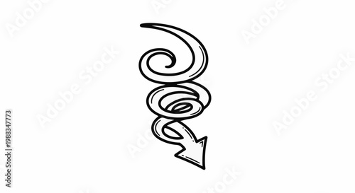 A hand-drawn graphic depicts a swirling downward arrow in black outline