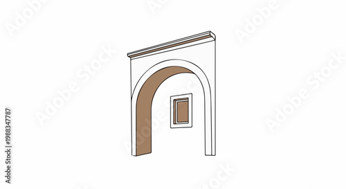 Stylized archway with a small inset window, clean line art