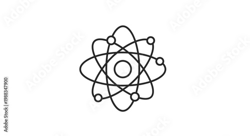 Minimalist representation of an atom showing electrons orbiting the nucleus in a science context