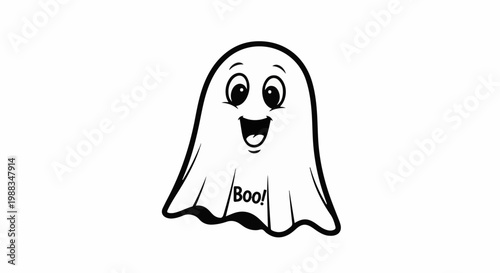 A cartoon ghost with wide eyes and an open mouth, saying "Boo!