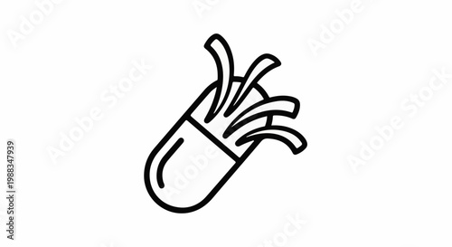 Outline icon of a capsule with wavy strands emerging from its open end